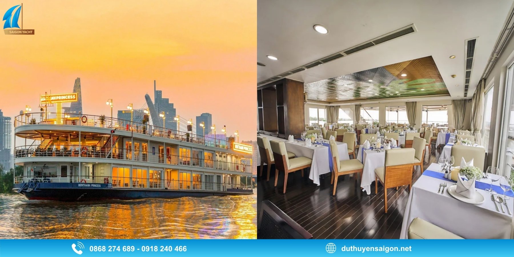 Du thuyền Bến Thành Princess - Không gian tiệc cao cấp với tầm nhìn 360 độ