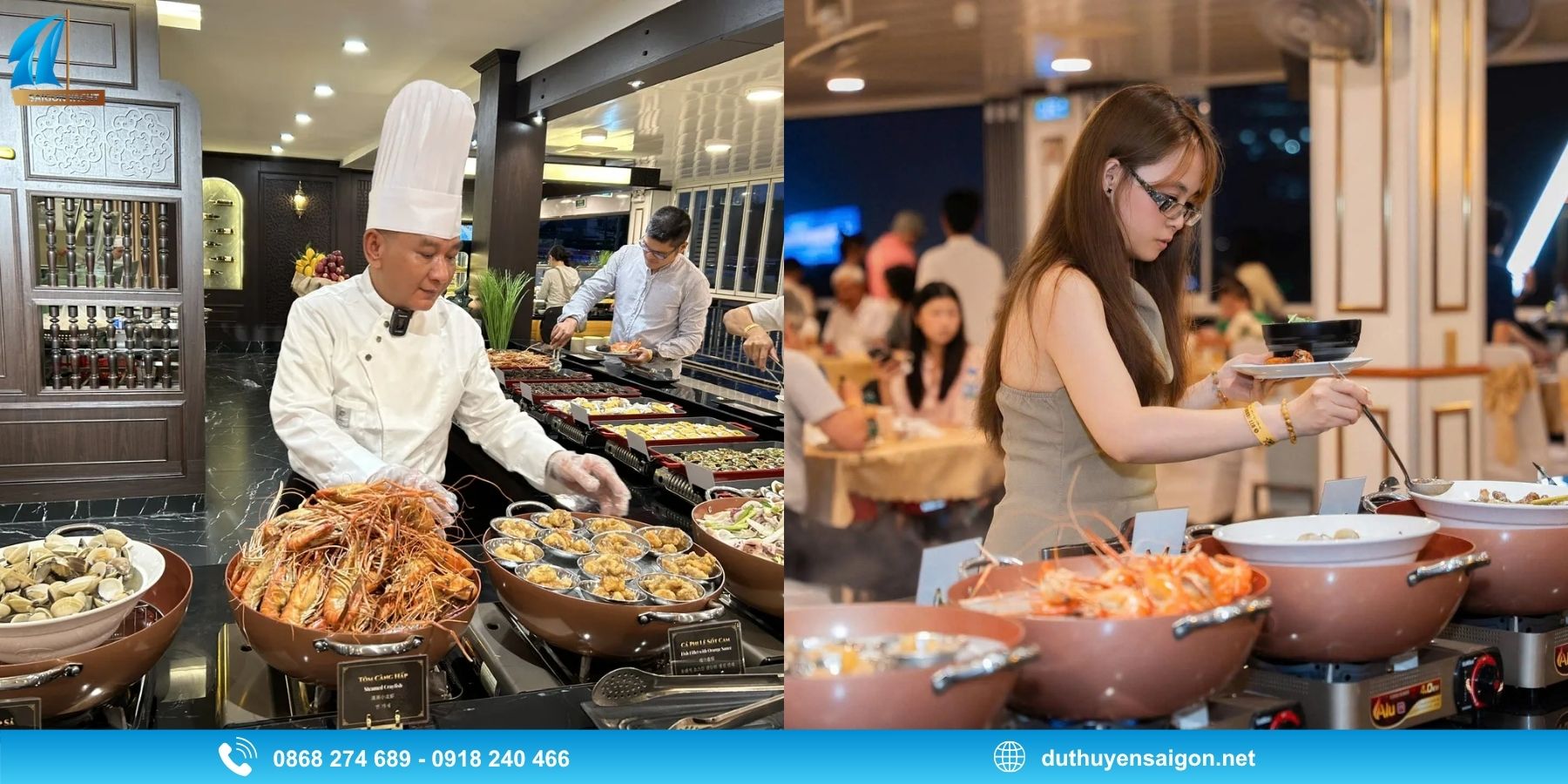 Menu Buffet Hải Sản và Set Menu trên Du Thuyền Bến Nghé